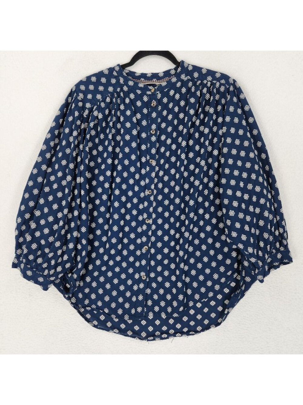 Anthropologie Shirt Womens Large Blue Batwing Blouse Dolman Button Up Oversized
